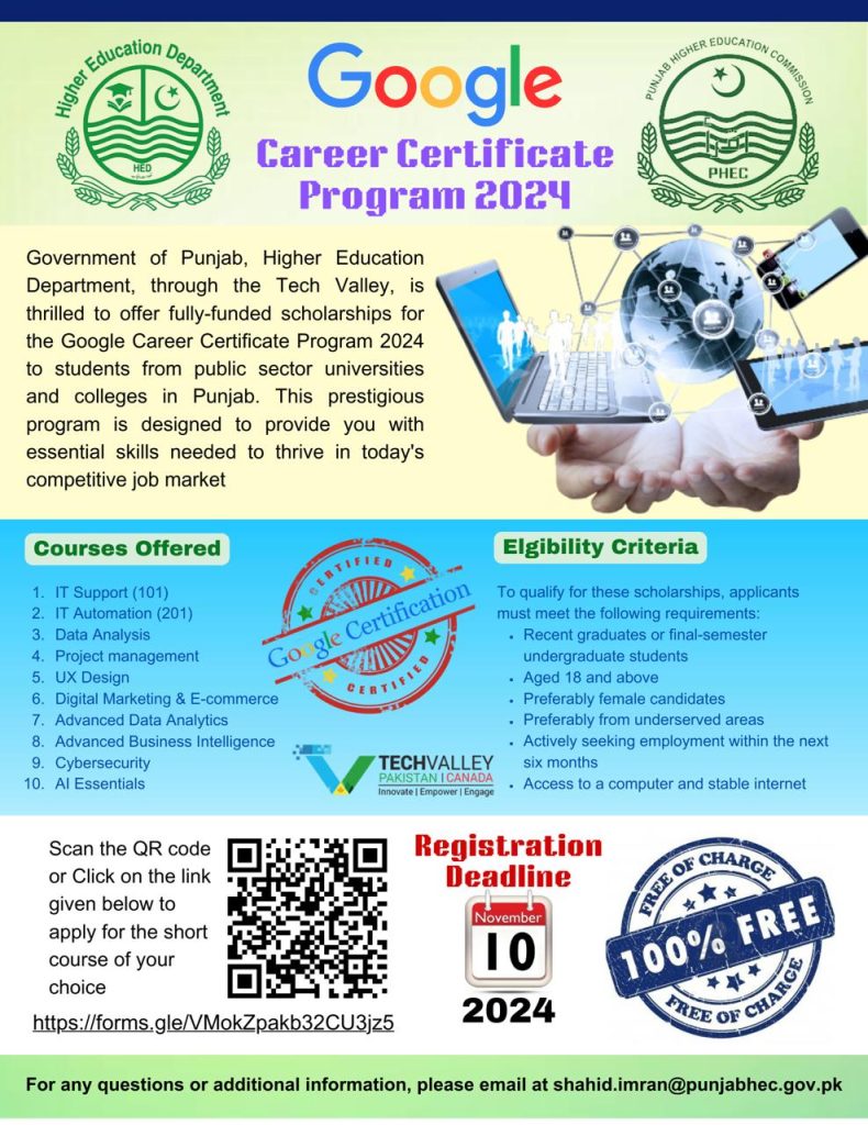 Honhaar Scholarships Google Career Certification 